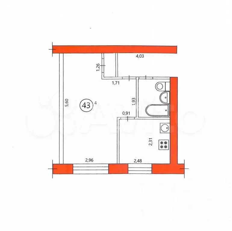 1-к. квартира, 31,4 м, 1/5 эт. - Фото 0