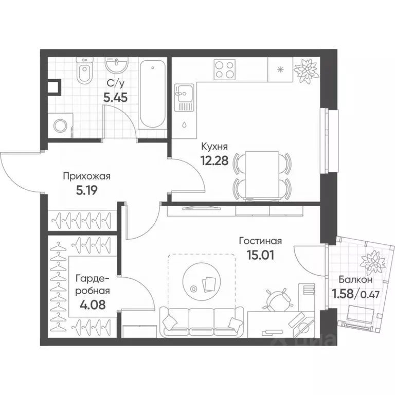 1-к кв. Татарстан, Казань Счастье в Казани жилой комплекс (42.5 м) - Фото 1