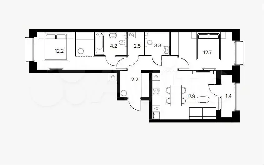 Квартира-студия, 68 м, 5/20 эт. - Фото 0