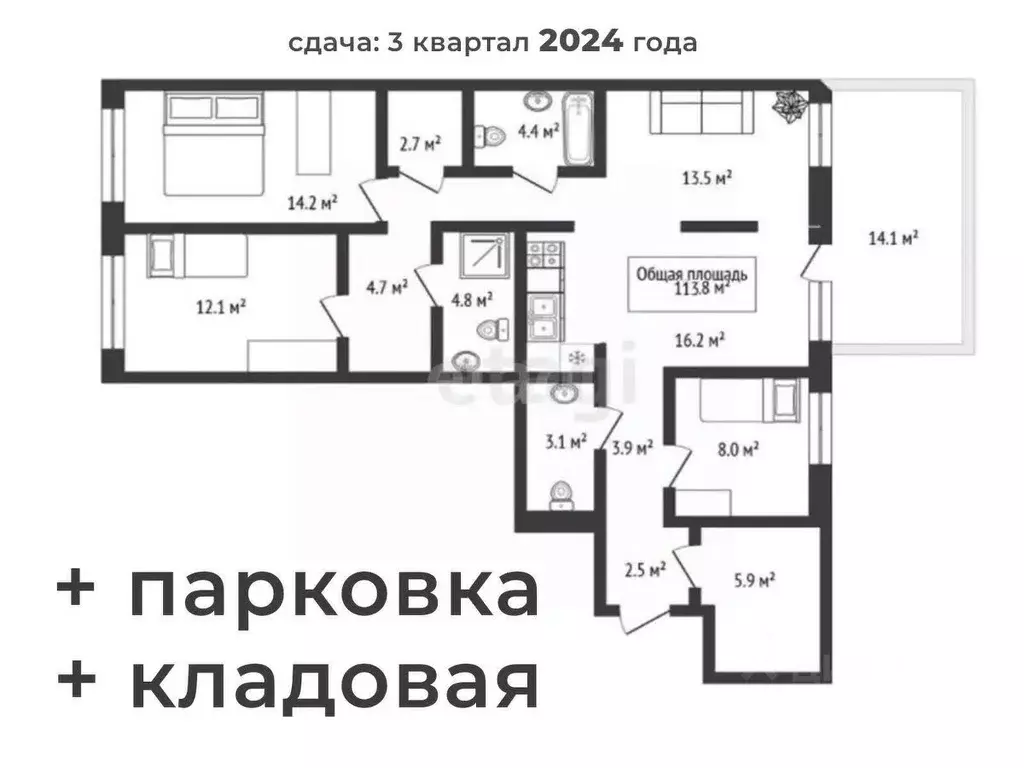 4-к кв. Новосибирская область, Новосибирск ул. Аэропорт, 23/1 (113.82 ... - Фото 0