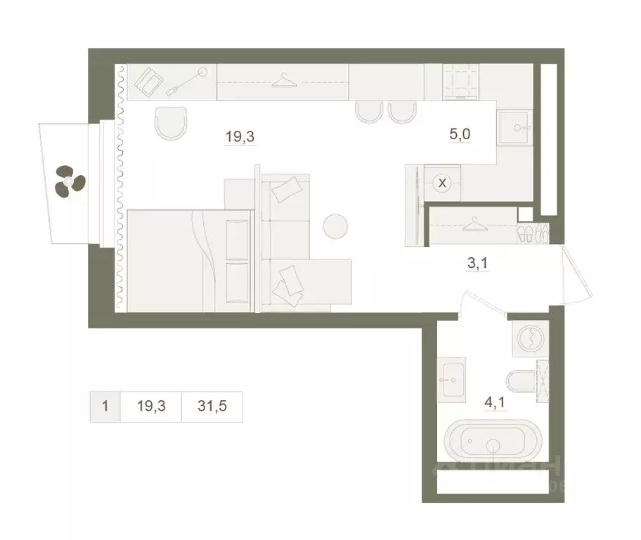 1-к кв. Башкортостан, Уфа Родина Парк жилой комплекс (31.5 м) - Фото 0