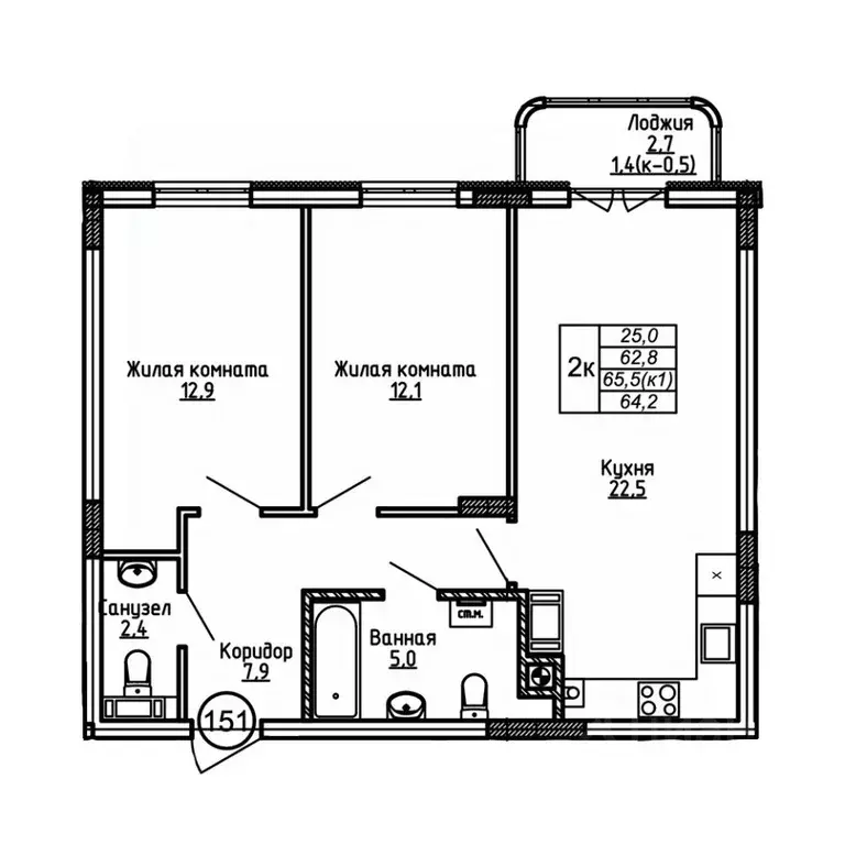 2-к кв. Калининградская область, Калининград ул. 1-я Большая окружная ... - Фото 1