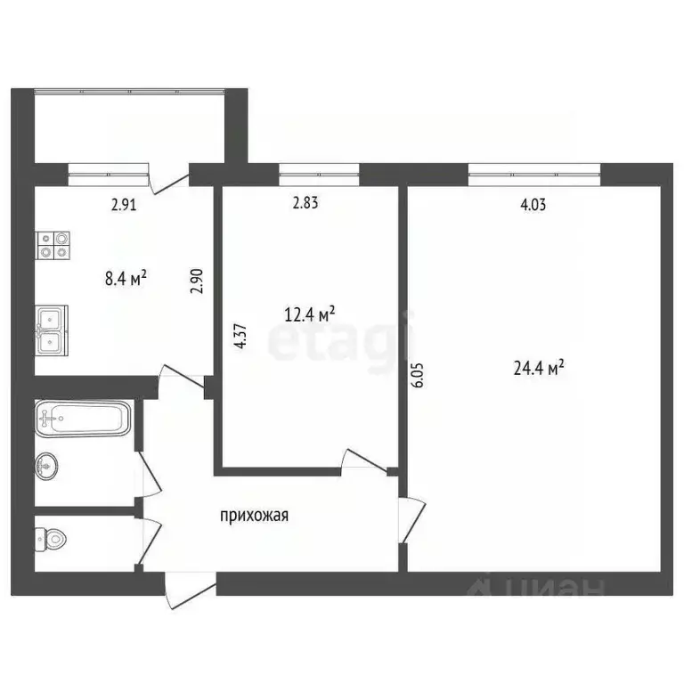 2-к кв. Калужская область, Бабынинский муниципальный округ, Воротынск ... - Фото 1