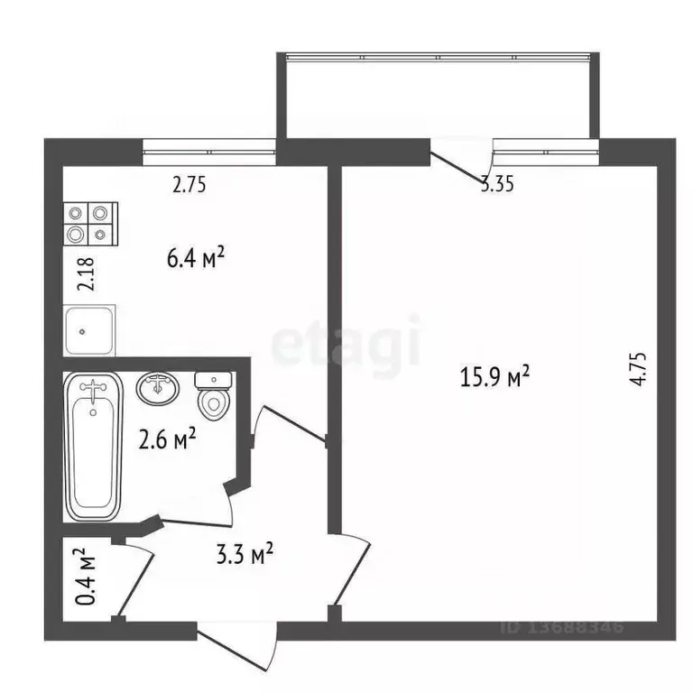 1-к кв. Хабаровский край, Амурск Пионерская ул., 12 (29.4 м) - Фото 2