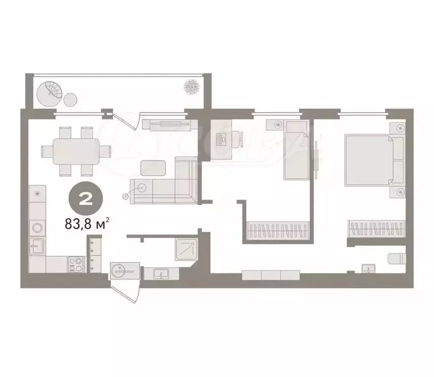 2-комнатная квартира: Тюмень, улица Раушана Абдуллина, 1 (83.8 м) - Фото 2