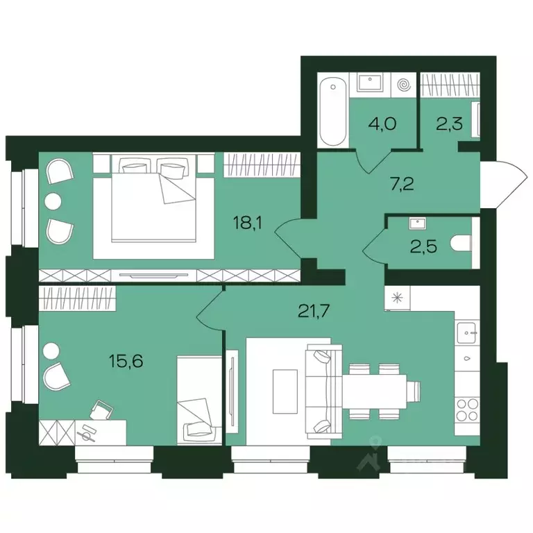 2-к кв. Чувашия, Чебоксары просп. Чебоксарский (71.4 м) - Фото 1
