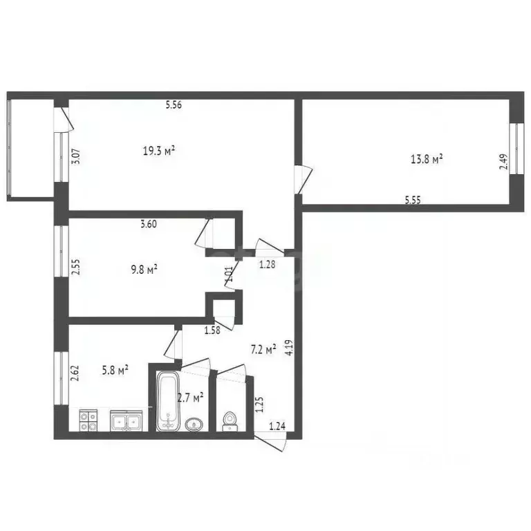 3-к кв. Крым, Кировский район, с. Золотое Поле ул. Тагакова, 1 (60.4 ... - Фото 2