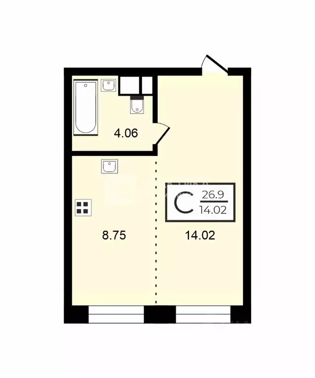 Студия Москва № 3 кв-л, 6к1 (26.9 м) - Фото 2