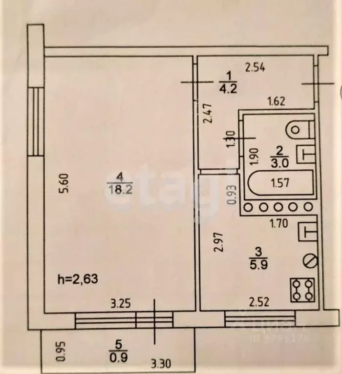 1-к кв. Татарстан, Казань ул. Батыршина, 40к1 (34.0 м) - Фото 1