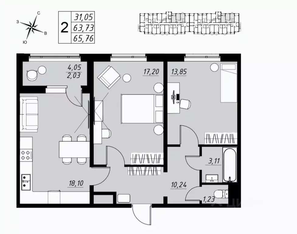 2-к кв. Тамбовская область, Тамбов ул. Имени Павла Строганова, 11Д ... - Фото 0