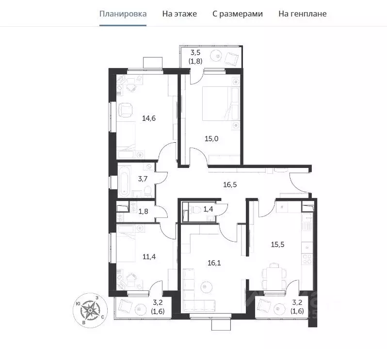 4-к кв. Московская область, Люберцы ул. Рождественская, 4 (101.2 м) - Фото 0