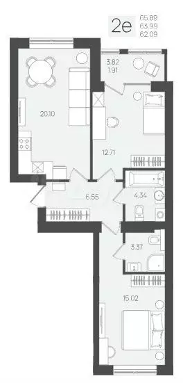2-к. квартира, 64 м, 1/5 эт. - Фото 1