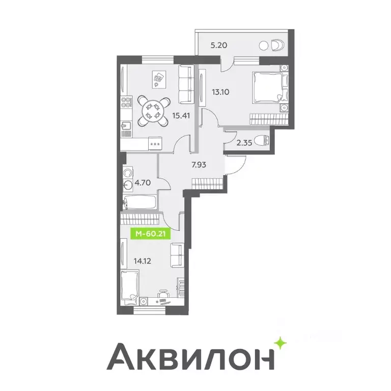 2-к кв. Санкт-Петербург пос. Шушары,  (60.21 м) - Фото 0