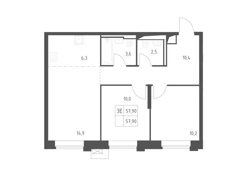 Продаётся 2-к квартира, 57.9 м - Фото 0