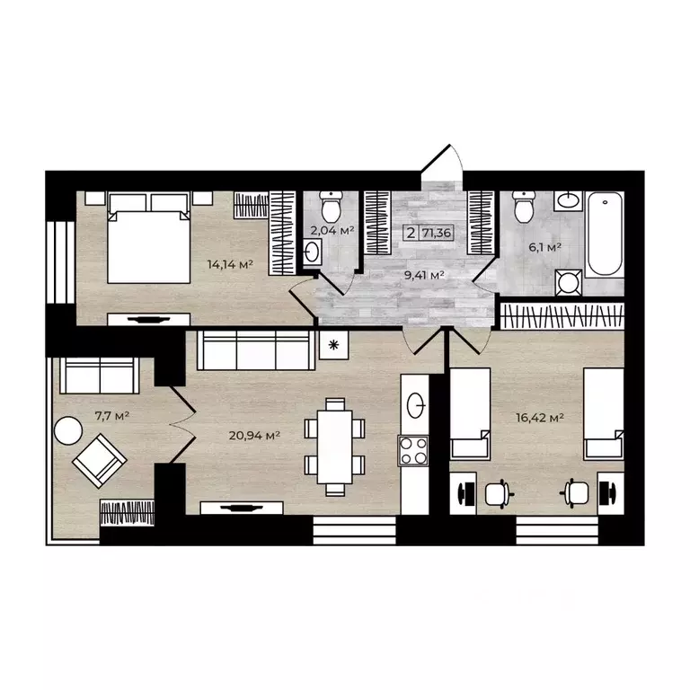 2-к кв. Ярославская область, Ярославль Клубная ул., 20А (71.36 м) - Фото 1