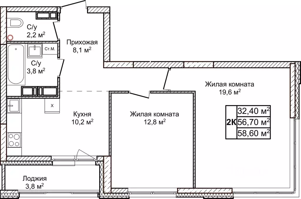 2-к кв. Нижегородская область, Нижний Новгород д. Ольгино,  (58.6 м) - Фото 1