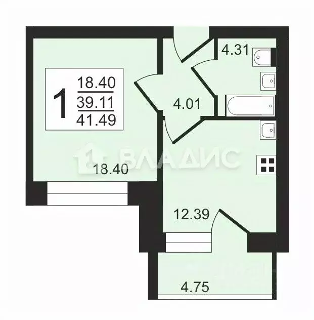 1-к кв. Владимирская область, Владимир ул. Родионовка, 6 (41.0 м) - Фото 1