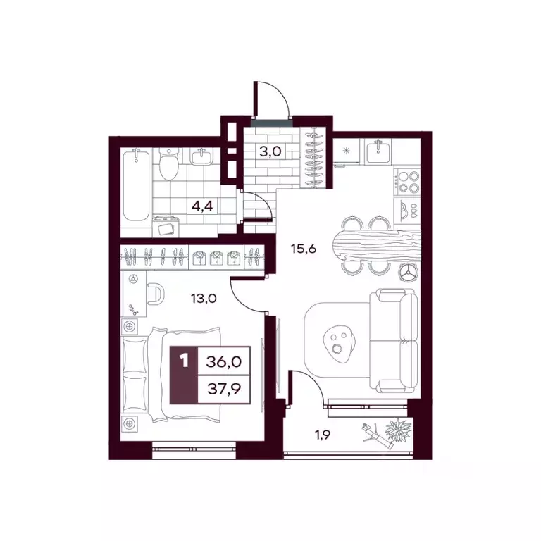 1-к кв. Тюменская область, Тюменский муниципальный округ, д. Дударева ... - Фото 1