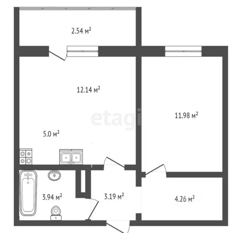 1-к кв. Тюменская область, Тюмень ул. Алматинская, 12 (40.9 м) - Фото 2