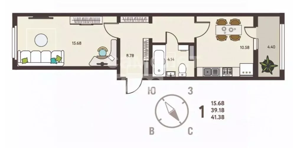 1-к кв. Липецкая область, Липецк ул. Механизаторов, 15 (41.38 м) - Фото 2