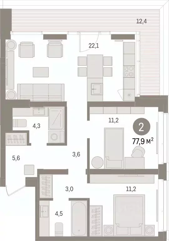 2-к кв. Тюменская область, Тюмень На Минской жилой комплекс (77.86 м) - Фото 0