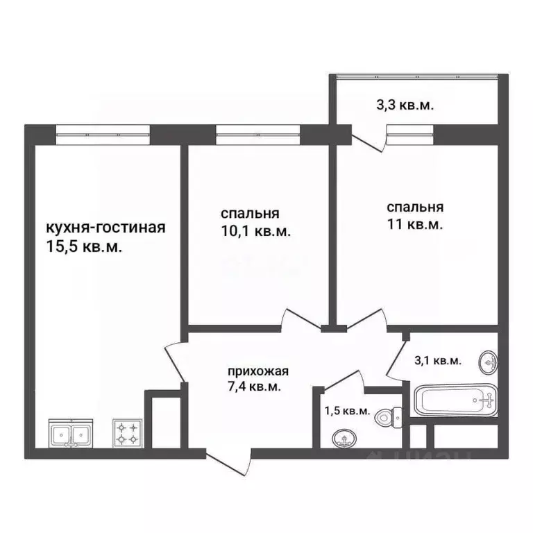 2-к кв. Краснодарский край, Краснодар ул. Домбайская, 55к6 (48.6 м) - Фото 0