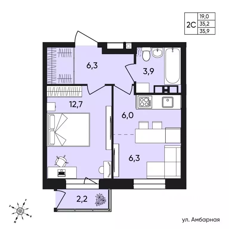 2-к кв. Пермский край, Пермь Белозерская ул., 30А (35.9 м) - Фото 0