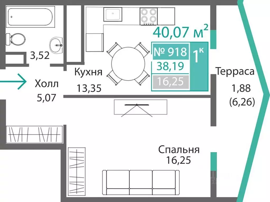 1-к кв. Крым, Симферополь Крымская роза мкр,  (40.07 м) - Фото 0