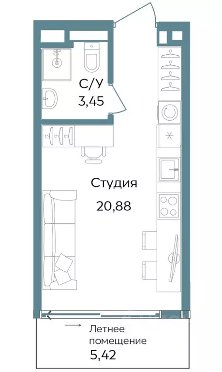 Студия Крым, Саки ул. Морская (29.75 м) - Фото 0