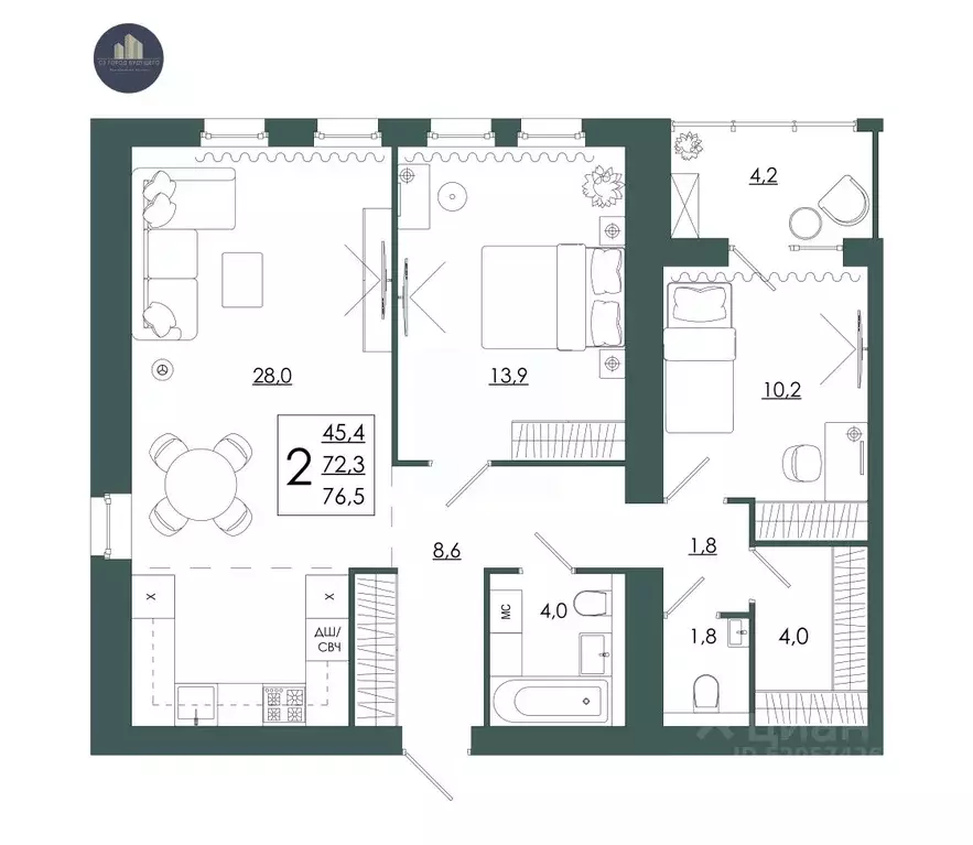 2-к кв. Смоленская область, Смоленск ул. 2-я Киевская, 20Ак1 (76.5 м) - Фото 1