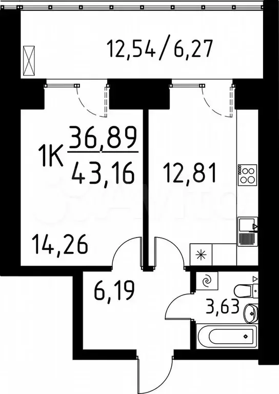 1-к. квартира, 43,2 м, 9/13 эт. - Фото 0