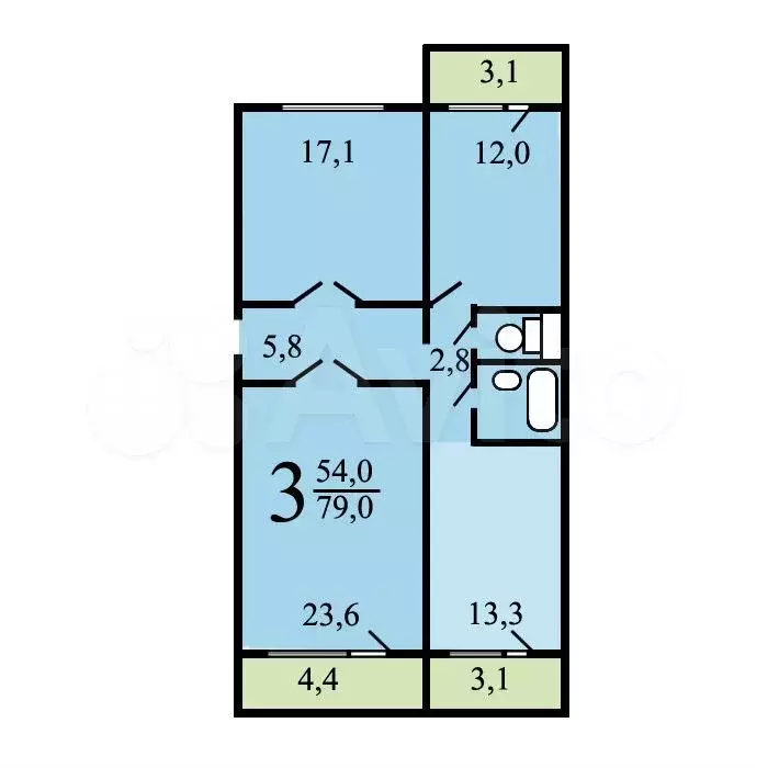 аукцион: 3-к. квартира, 79,7 м, 12/12 эт. - Фото 0