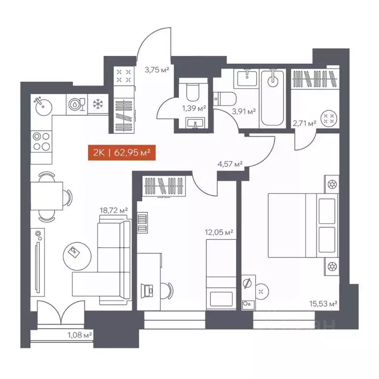 2-к кв. Томская область, Томск Красноармейская ул., 144 (62.95 м) - Фото 0