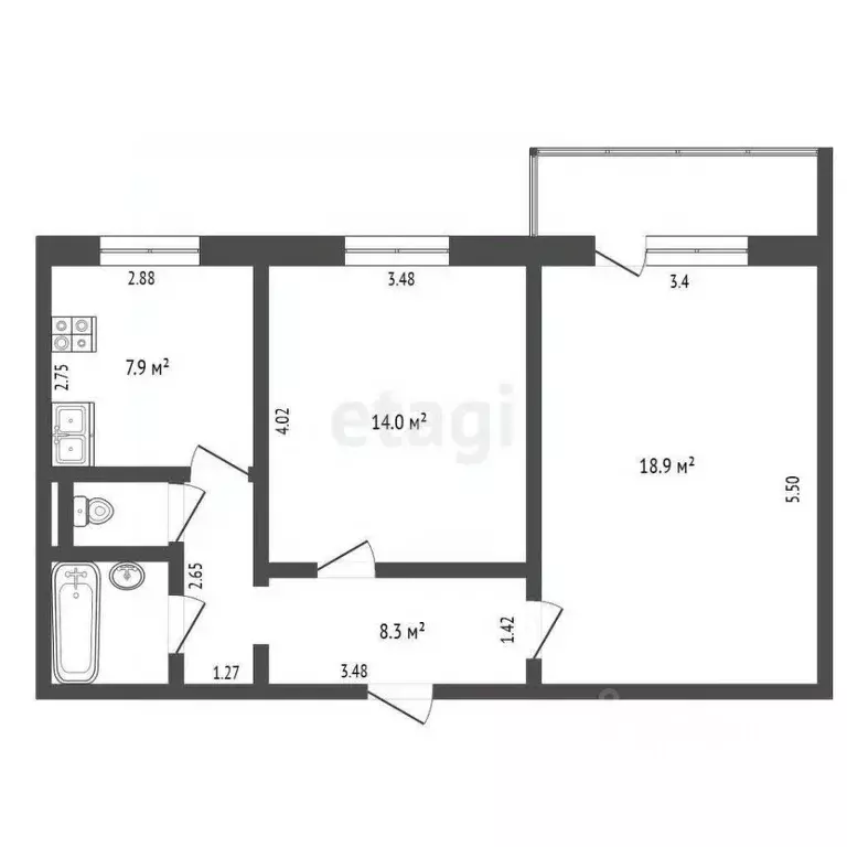 2-к кв. Орловская область, Орел ул. Металлургов, 19 (53.9 м) - Фото 1