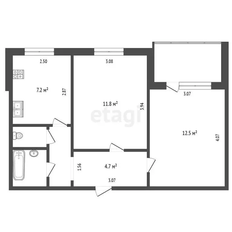 2-комнатная квартира: Тюмень, улица 30 лет Победы, 48 (42.6 м) - Фото 1