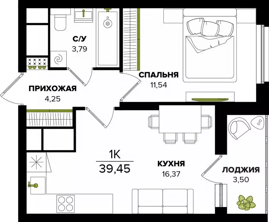 1-к кв. Тульская область, Тула  (39.45 м) - Фото 0