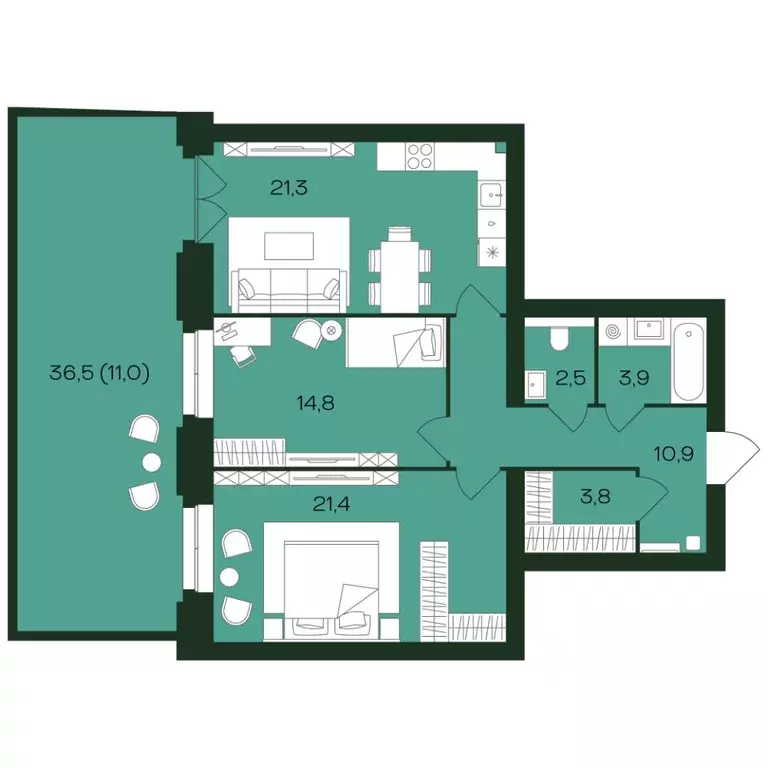 2-к кв. Чувашия, Чебоксары просп. Чебоксарский (89.6 м) - Фото 1