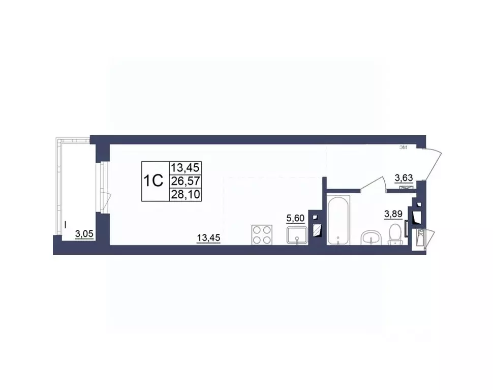 Студия Башкортостан, Уфа Космос жилой комплекс, лит1 (27.92 м) - Фото 1