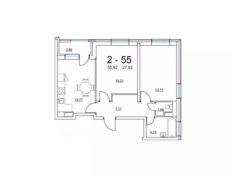 2-к кв. Санкт-Петербург Студенческая ул., 14к1 (56.8 м) - Фото 2