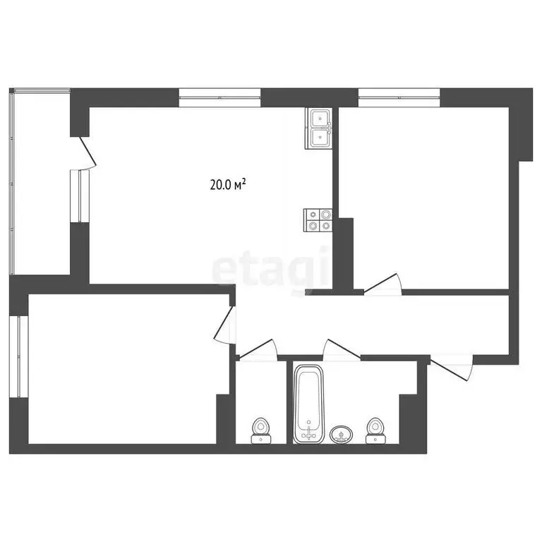 2-комнатная квартира: Тюмень, улица Николая Глебова, 10 (60.6 м) - Фото 1