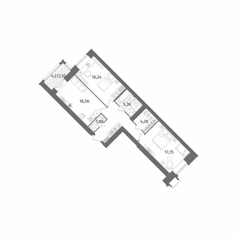 2-комнатная квартира: Санкт-Петербург, Лиственная улица, 20к2 (76 м) - Фото 1