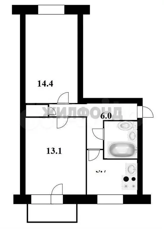 2-к. квартира, 43,6 м, 4/5 эт. - Фото 0