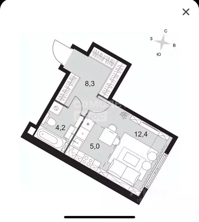 1-к кв. Москва ул. Академика Волгина, 2К1 (29.9 м) - Фото 2