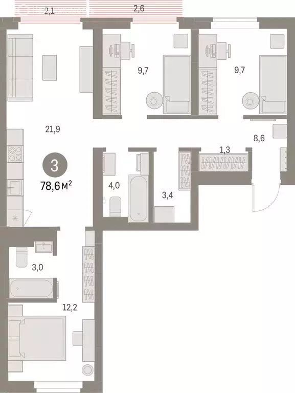 3-комнатная квартира: Екатеринбург, микрорайон Академический, 19-й ... - Фото 1