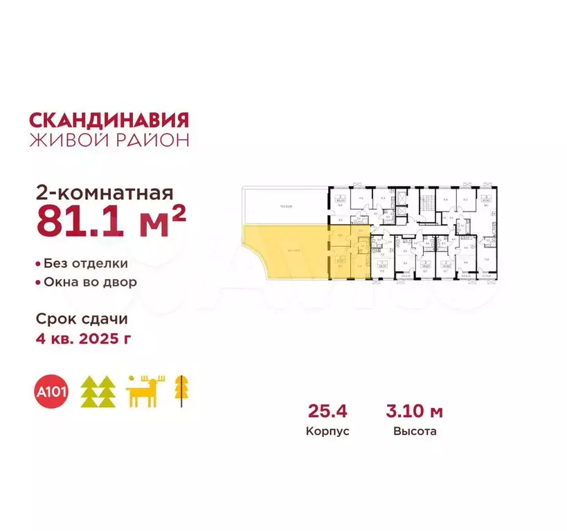 2-к. квартира, 81,1 м, 2/13 эт. - Фото 1