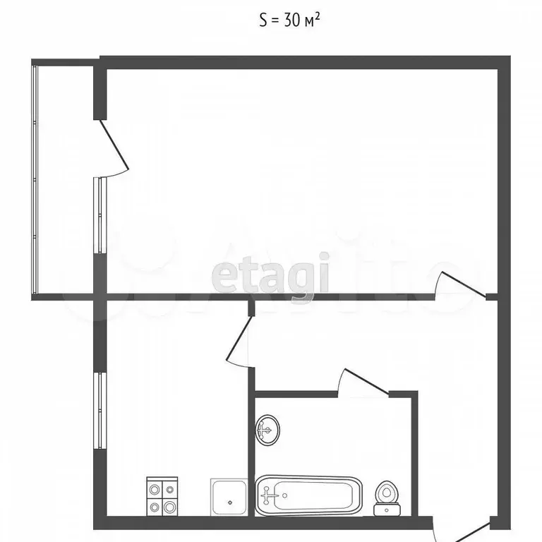1-к. квартира, 31,1 м, 4/5 эт. - Фото 0