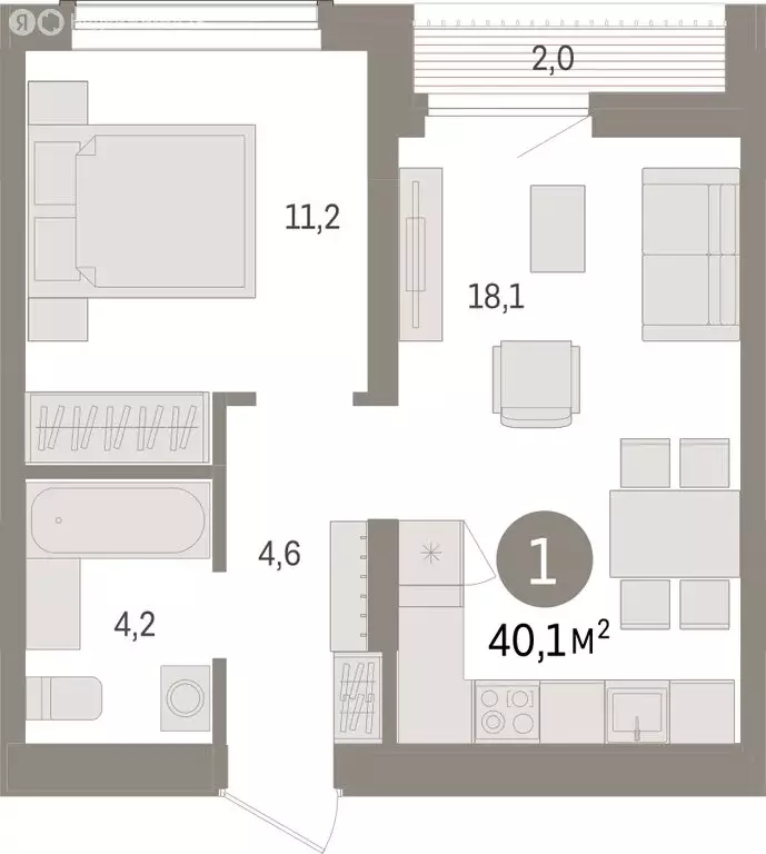 1-комнатная квартира: Новосибирск, улица Аэропорт (40.09 м) - Фото 1