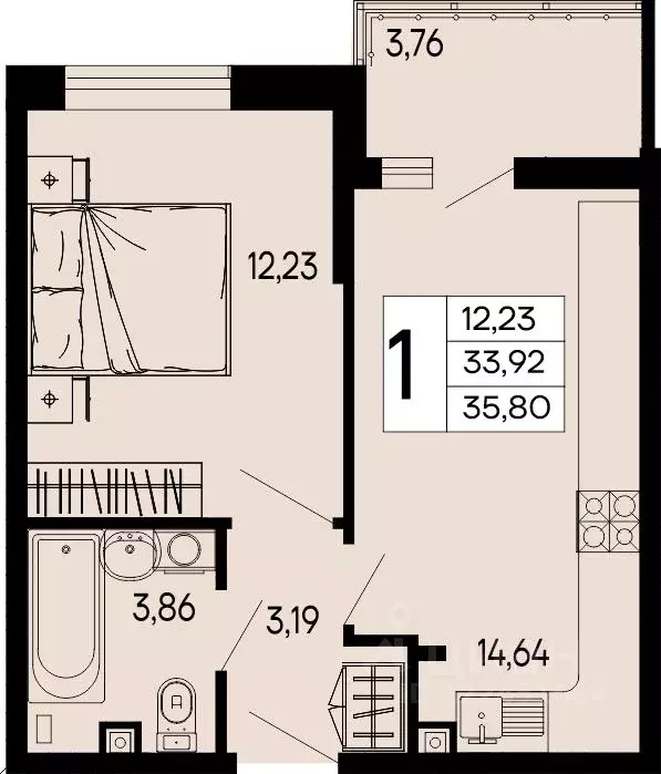 1-к кв. Адыгея, Майкоп 9 Мая ул. (35.8 м) - Фото 1