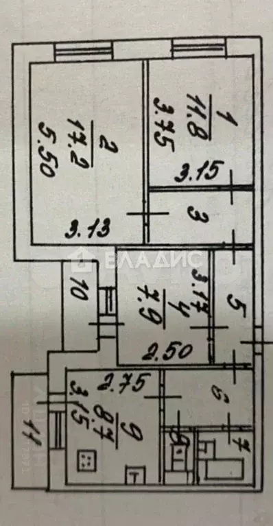 3-к. квартира, 62,7 м, 8/9 эт. - Фото 0