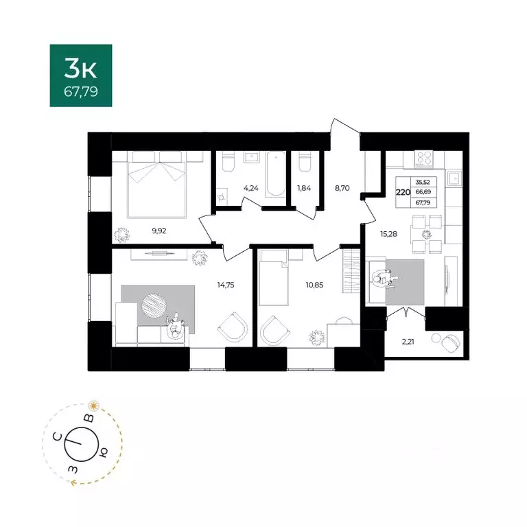 3-к кв. Ярославская область, Ярославль Северный жилрайон, 15-й мкр, ... - Фото 1